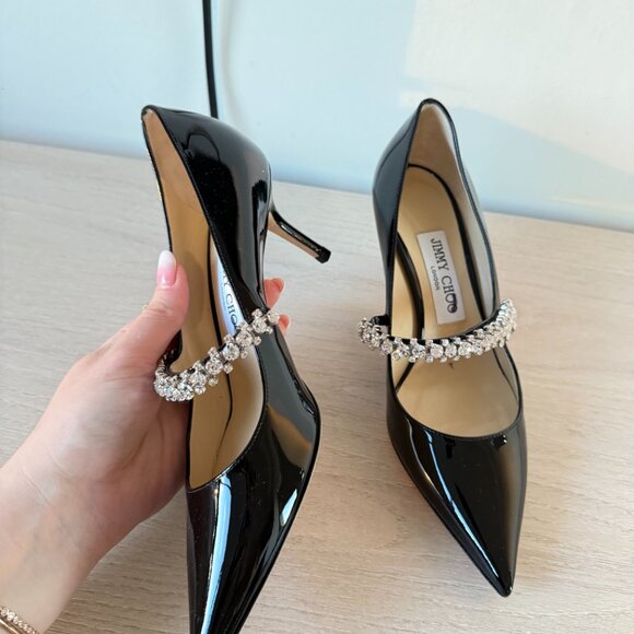 Jimmy Choo Bing 65 Pumps Black Patent Leather Crystal Embellished Pointed Toe 36 - Picture 8 of 13